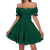 imageLYANER Womens Tie Back Off Shoulder Wrap Layer Ruffle Short Sleeve Mini DressSolid Dark Green