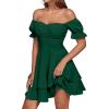 imageLYANER Womens Tie Back Off Shoulder Wrap Layer Ruffle Short Sleeve Mini DressSolid Dark Green