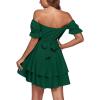 imageLYANER Womens Tie Back Off Shoulder Wrap Layer Ruffle Short Sleeve Mini DressSolid Dark Green