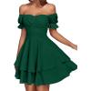 imageLYANER Womens Tie Back Off Shoulder Wrap Layer Ruffle Short Sleeve Mini DressSolid Dark Green