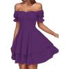 imageLYANER Womens Tie Back Off Shoulder Wrap Layer Ruffle Short Sleeve Mini DressSolid Dark Purple