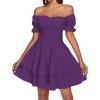 imageLYANER Womens Tie Back Off Shoulder Wrap Layer Ruffle Short Sleeve Mini DressSolid Dark Purple