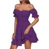 imageLYANER Womens Tie Back Off Shoulder Wrap Layer Ruffle Short Sleeve Mini DressSolid Dark Purple