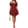 imageLYANER Womens Tie Back Off Shoulder Wrap Layer Ruffle Short Sleeve Mini DressSolid Dark Red