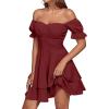 imageLYANER Womens Tie Back Off Shoulder Wrap Layer Ruffle Short Sleeve Mini DressSolid Dark Red