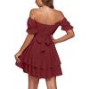 imageLYANER Womens Tie Back Off Shoulder Wrap Layer Ruffle Short Sleeve Mini DressSolid Dark Red