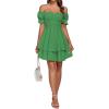 imageLYANER Womens Tie Back Off Shoulder Wrap Layer Ruffle Short Sleeve Mini DressSolid Grass Green