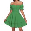 imageLYANER Womens Tie Back Off Shoulder Wrap Layer Ruffle Short Sleeve Mini DressSolid Grass Green