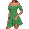 imageLYANER Womens Tie Back Off Shoulder Wrap Layer Ruffle Short Sleeve Mini DressSolid Grass Green