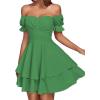 imageLYANER Womens Tie Back Off Shoulder Wrap Layer Ruffle Short Sleeve Mini DressSolid Grass Green