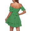 imageLYANER Womens Tie Back Off Shoulder Wrap Layer Ruffle Short Sleeve Mini DressSolid Grass Green