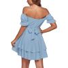 imageLYANER Womens Tie Back Off Shoulder Wrap Layer Ruffle Short Sleeve Mini DressSolid Light Blue