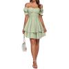 imageLYANER Womens Tie Back Off Shoulder Wrap Layer Ruffle Short Sleeve Mini DressSolid Light Green