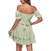 imageLYANER Womens Tie Back Off Shoulder Wrap Layer Ruffle Short Sleeve Mini DressSolid Light Green