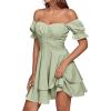 imageLYANER Womens Tie Back Off Shoulder Wrap Layer Ruffle Short Sleeve Mini DressSolid Light Green