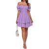 imageLYANER Womens Tie Back Off Shoulder Wrap Layer Ruffle Short Sleeve Mini DressSolid Light Purple