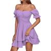 imageLYANER Womens Tie Back Off Shoulder Wrap Layer Ruffle Short Sleeve Mini DressSolid Light Purple