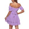 imageLYANER Womens Tie Back Off Shoulder Wrap Layer Ruffle Short Sleeve Mini DressSolid Light Purple