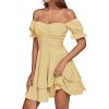 imageLYANER Womens Tie Back Off Shoulder Wrap Layer Ruffle Short Sleeve Mini DressSolid Light Yellow