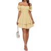 imageLYANER Womens Tie Back Off Shoulder Wrap Layer Ruffle Short Sleeve Mini DressSolid Light Yellow
