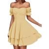 imageLYANER Womens Tie Back Off Shoulder Wrap Layer Ruffle Short Sleeve Mini DressSolid Light Yellow