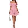 imageLYANER Womens Tie Back Off Shoulder Wrap Layer Ruffle Short Sleeve Mini DressSolid Pink