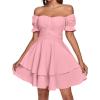 imageLYANER Womens Tie Back Off Shoulder Wrap Layer Ruffle Short Sleeve Mini DressSolid Pink