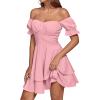 imageLYANER Womens Tie Back Off Shoulder Wrap Layer Ruffle Short Sleeve Mini DressSolid Pink