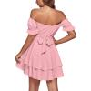 imageLYANER Womens Tie Back Off Shoulder Wrap Layer Ruffle Short Sleeve Mini DressSolid Pink