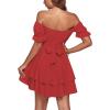 imageLYANER Womens Tie Back Off Shoulder Wrap Layer Ruffle Short Sleeve Mini DressSolid Red