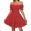 imageLYANER Womens Tie Back Off Shoulder Wrap Layer Ruffle Short Sleeve Mini DressSolid Red
