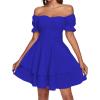 imageLYANER Womens Tie Back Off Shoulder Wrap Layer Ruffle Short Sleeve Mini DressSolid Royal Blue