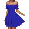 imageLYANER Womens Tie Back Off Shoulder Wrap Layer Ruffle Short Sleeve Mini DressSolid Royal Blue