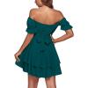 imageLYANER Womens Tie Back Off Shoulder Wrap Layer Ruffle Short Sleeve Mini DressSolid Teal Blue