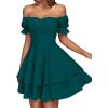 imageLYANER Womens Tie Back Off Shoulder Wrap Layer Ruffle Short Sleeve Mini DressSolid Teal Blue