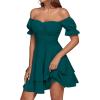 imageLYANER Womens Tie Back Off Shoulder Wrap Layer Ruffle Short Sleeve Mini DressSolid Teal Blue