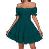 imageLYANER Womens Tie Back Off Shoulder Wrap Layer Ruffle Short Sleeve Mini DressSolid Teal Blue