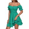 imageLYANER Womens Tie Back Off Shoulder Wrap Layer Ruffle Short Sleeve Mini DressSolid Turquoise