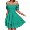 imageLYANER Womens Tie Back Off Shoulder Wrap Layer Ruffle Short Sleeve Mini DressSolid Turquoise