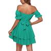 imageLYANER Womens Tie Back Off Shoulder Wrap Layer Ruffle Short Sleeve Mini DressSolid Turquoise