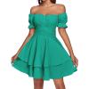 imageLYANER Womens Tie Back Off Shoulder Wrap Layer Ruffle Short Sleeve Mini DressSolid Turquoise