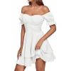 imageLYANER Womens Tie Back Off Shoulder Wrap Layer Ruffle Short Sleeve Mini DressSolid White