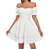 imageLYANER Womens Tie Back Off Shoulder Wrap Layer Ruffle Short Sleeve Mini DressSolid White