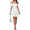 imageLYANER Womens Tie Back Off Shoulder Wrap Layer Ruffle Short Sleeve Mini DressSolid White
