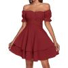 imageLYANER Womens Tie Back Off Shoulder Wrap Layer Ruffle Short Sleeve Mini DressSolid Wine Red