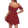 imageLYANER Womens Tie Back Off Shoulder Wrap Layer Ruffle Short Sleeve Mini DressSolid Wine Red