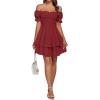 imageLYANER Womens Tie Back Off Shoulder Wrap Layer Ruffle Short Sleeve Mini DressSolid Wine Red