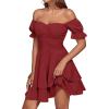 imageLYANER Womens Tie Back Off Shoulder Wrap Layer Ruffle Short Sleeve Mini DressSolid Wine Red