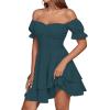 imageLYANER Womens Tie Back Off Shoulder Wrap Layer Ruffle Short Sleeve Mini DressTeal Blue