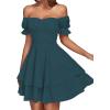 imageLYANER Womens Tie Back Off Shoulder Wrap Layer Ruffle Short Sleeve Mini DressTeal Blue